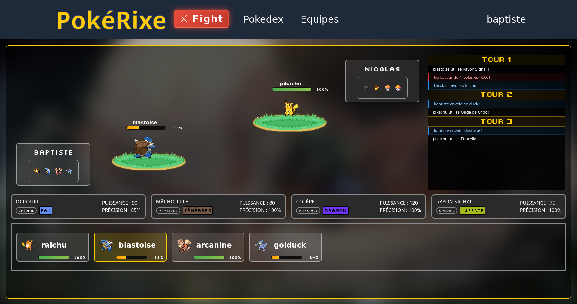 PokéRixe - Site de combat Pokémon en temps réel